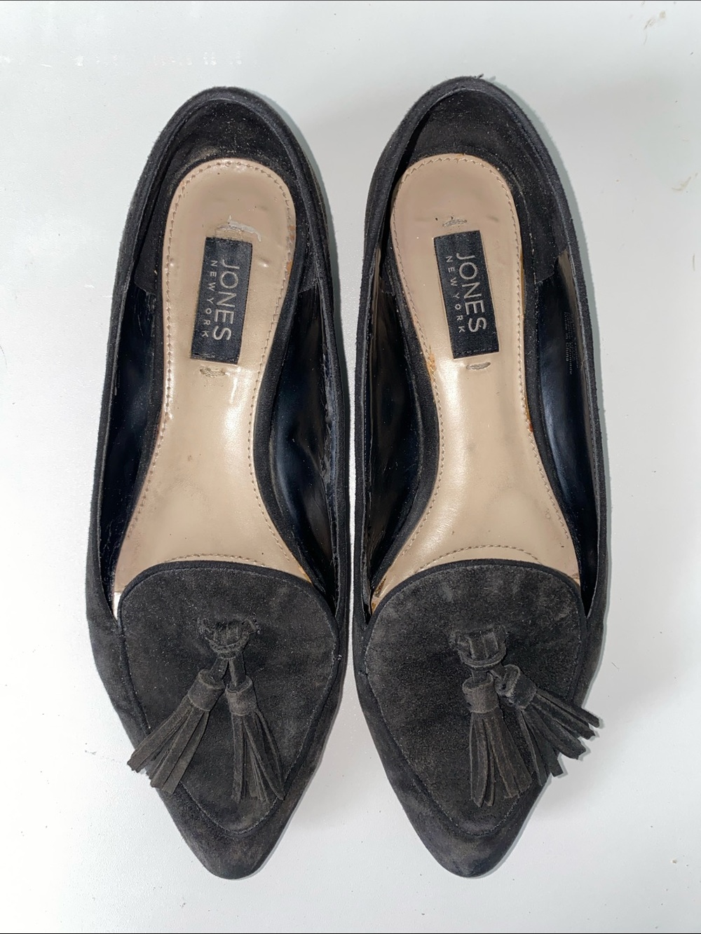 JONES New York Black Suede Tassel Pointed Loafers
